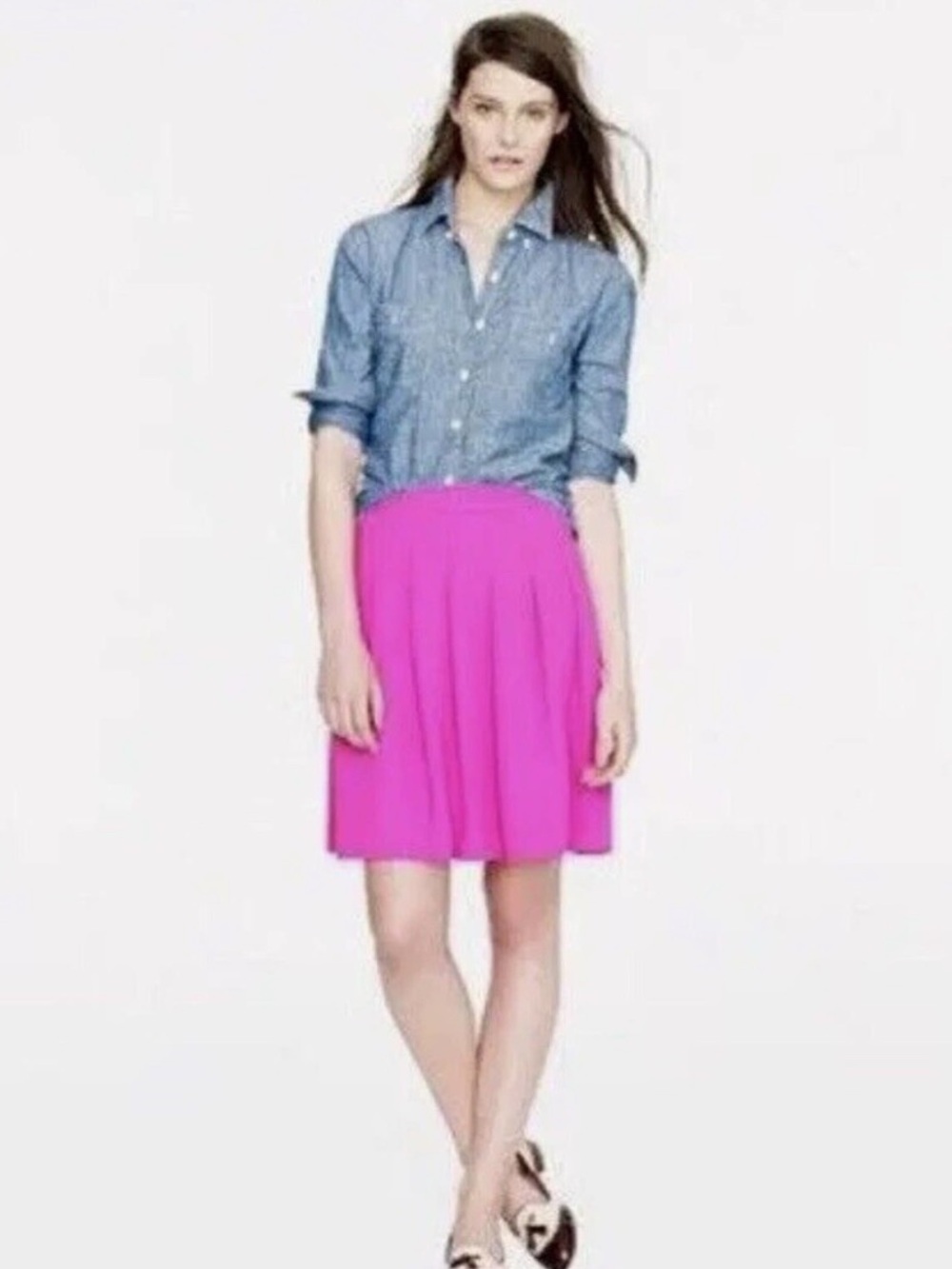 J. Crew Hot Pink Pleated Crepe Skirt Size 8